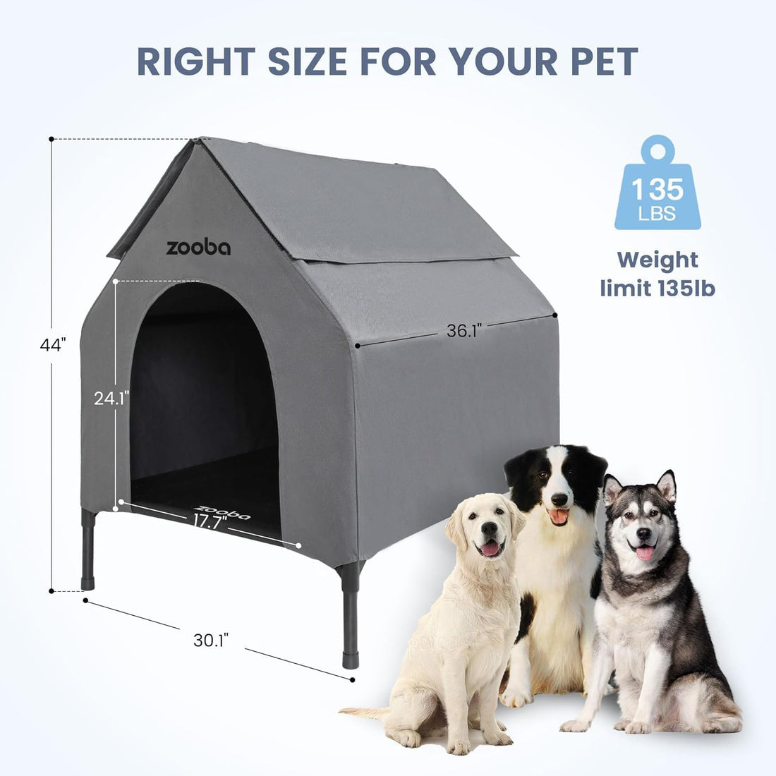 Zooba Large Dog House Outdoor, 36in Elevated 2-in-1 Cot & Canopy