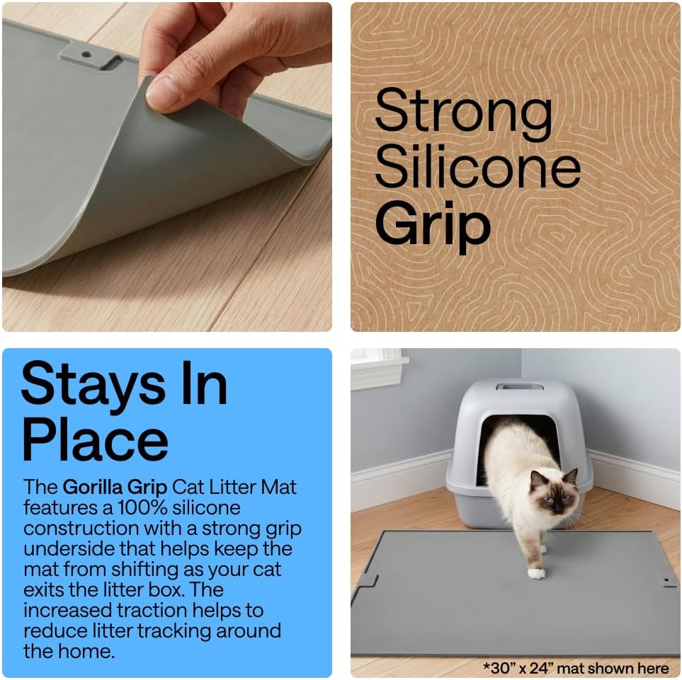 GORILLA GRIP Cat Litter Mat, Easy Clean Silicone Mats, 30x24 Gray