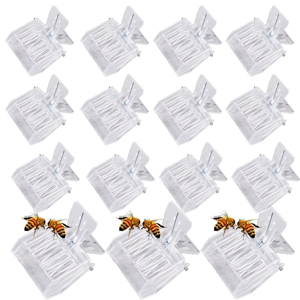 APlayfulBee 15 Pcs Queen Bee Cage Catcher Clip Transparent Plastic