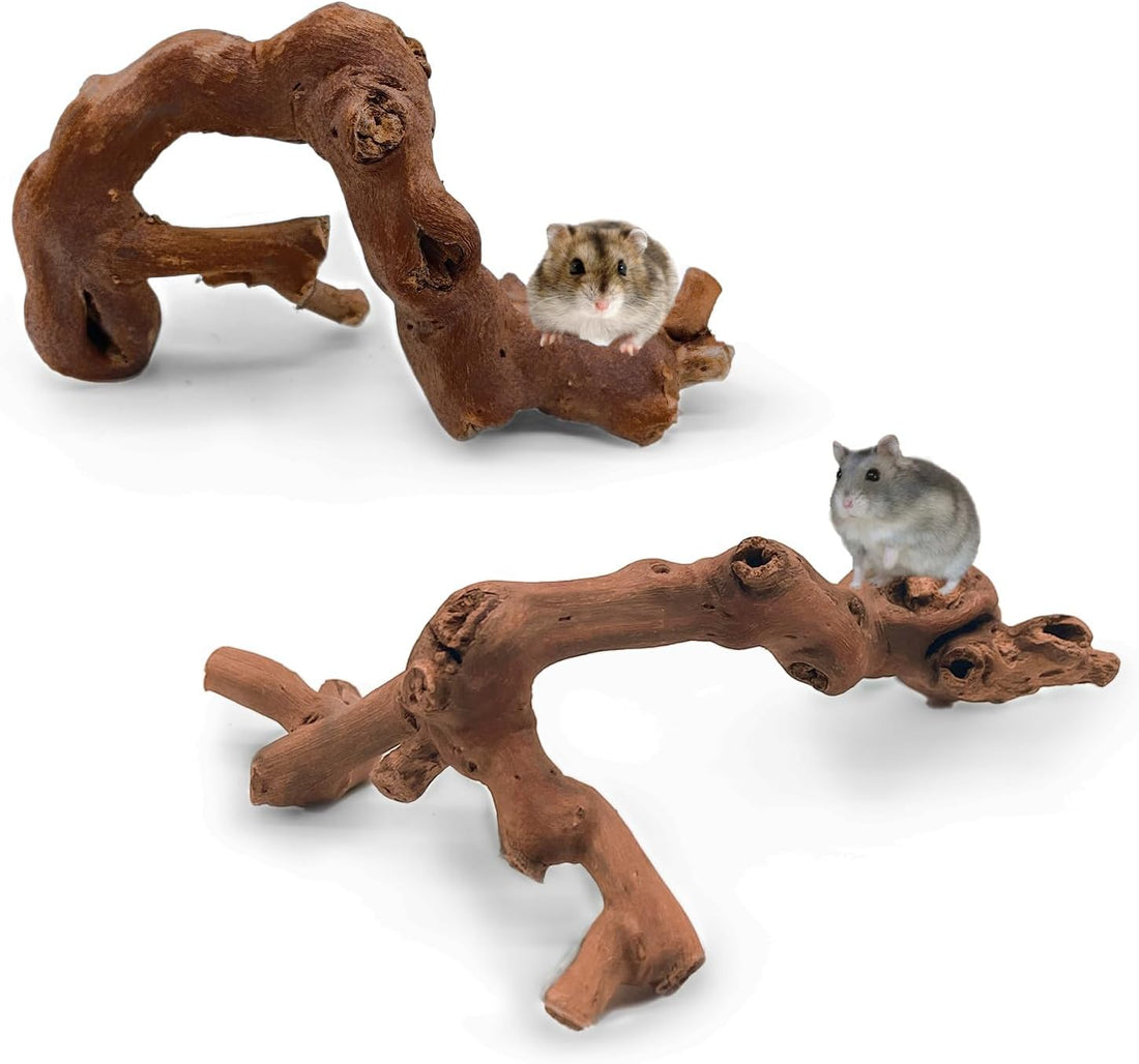 kathson 2Pcs Wood Hamster Climbing Branch Decor,Rat Climbing Chewing