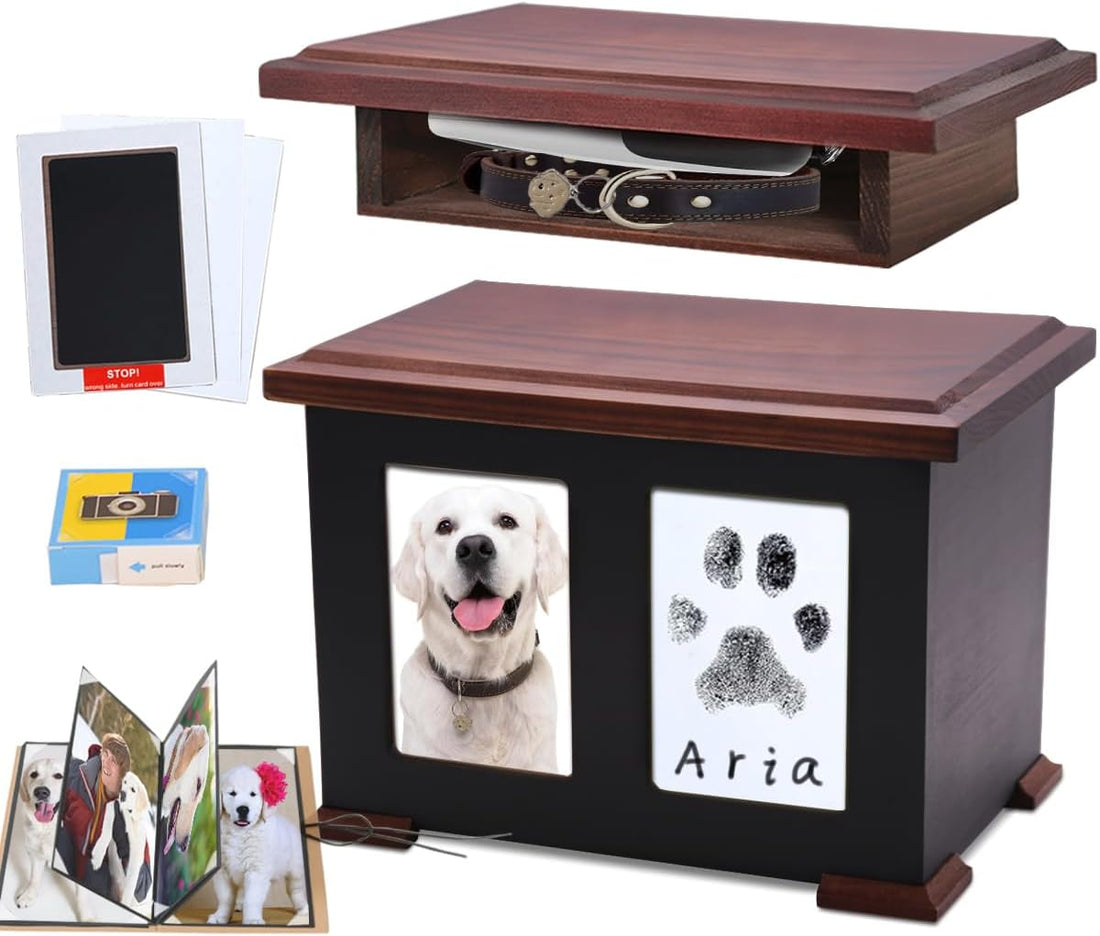 X Large Dog Urn for Ashes & Paw Print Kit,Solid Wood,Up to 150 lbs