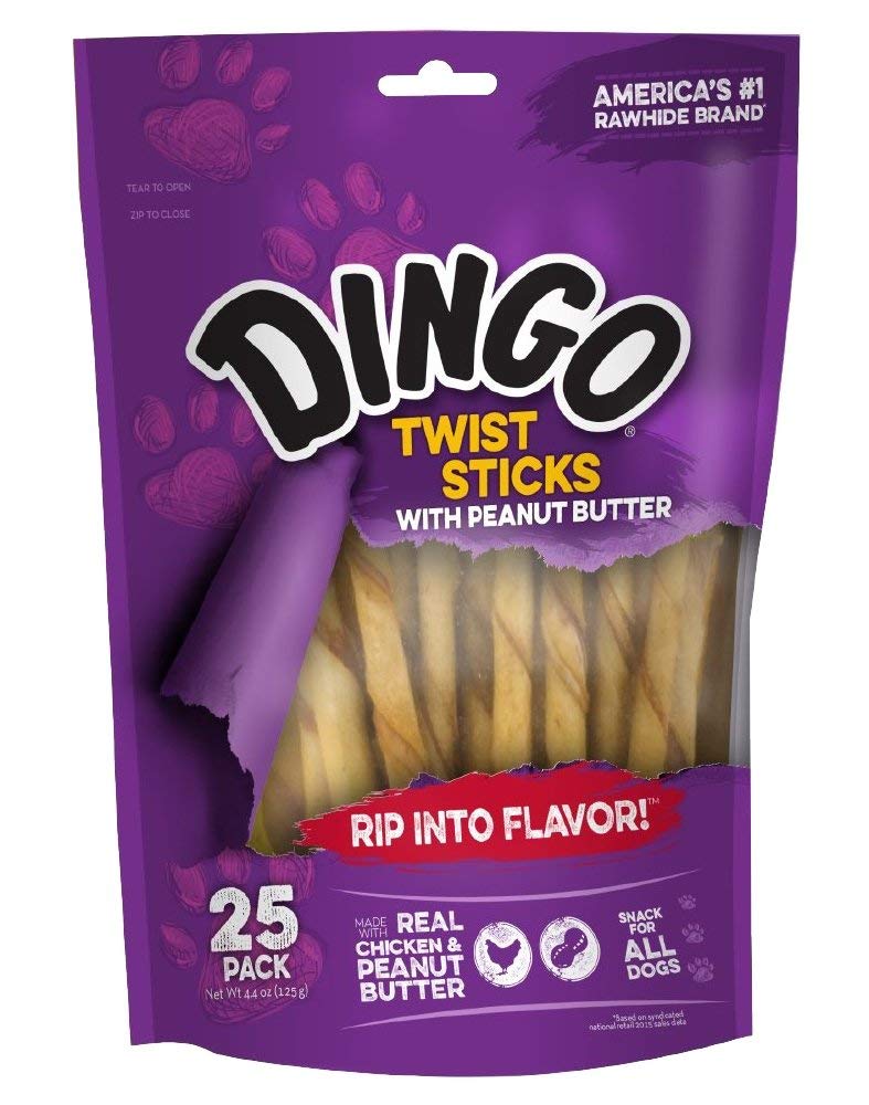 Dingo Twist Sticks with Peanut Butter; Rawhide Treats for Small