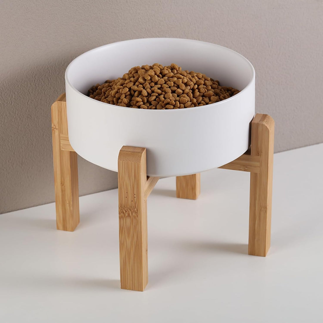 White Raised/Elevated Ceramic Dog Bowl for Medium Large Sized