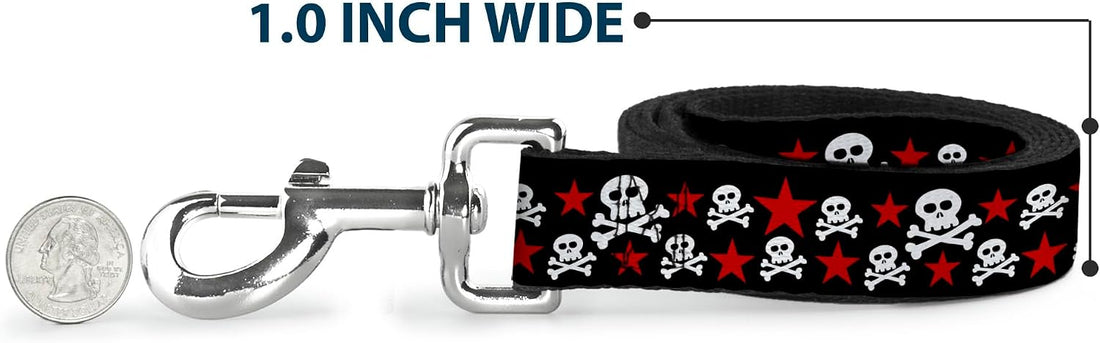 Buckle-Down Pet Leash - Skulls & Stars Black/White/Red - 4 Feet Long