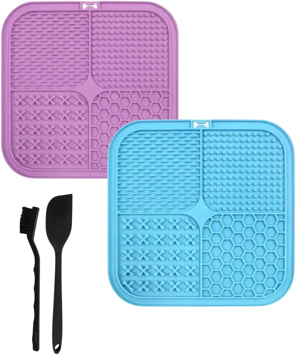 Dog Lick Mat Set, 2 Lick Mats for Dogs with Spatula & Brush