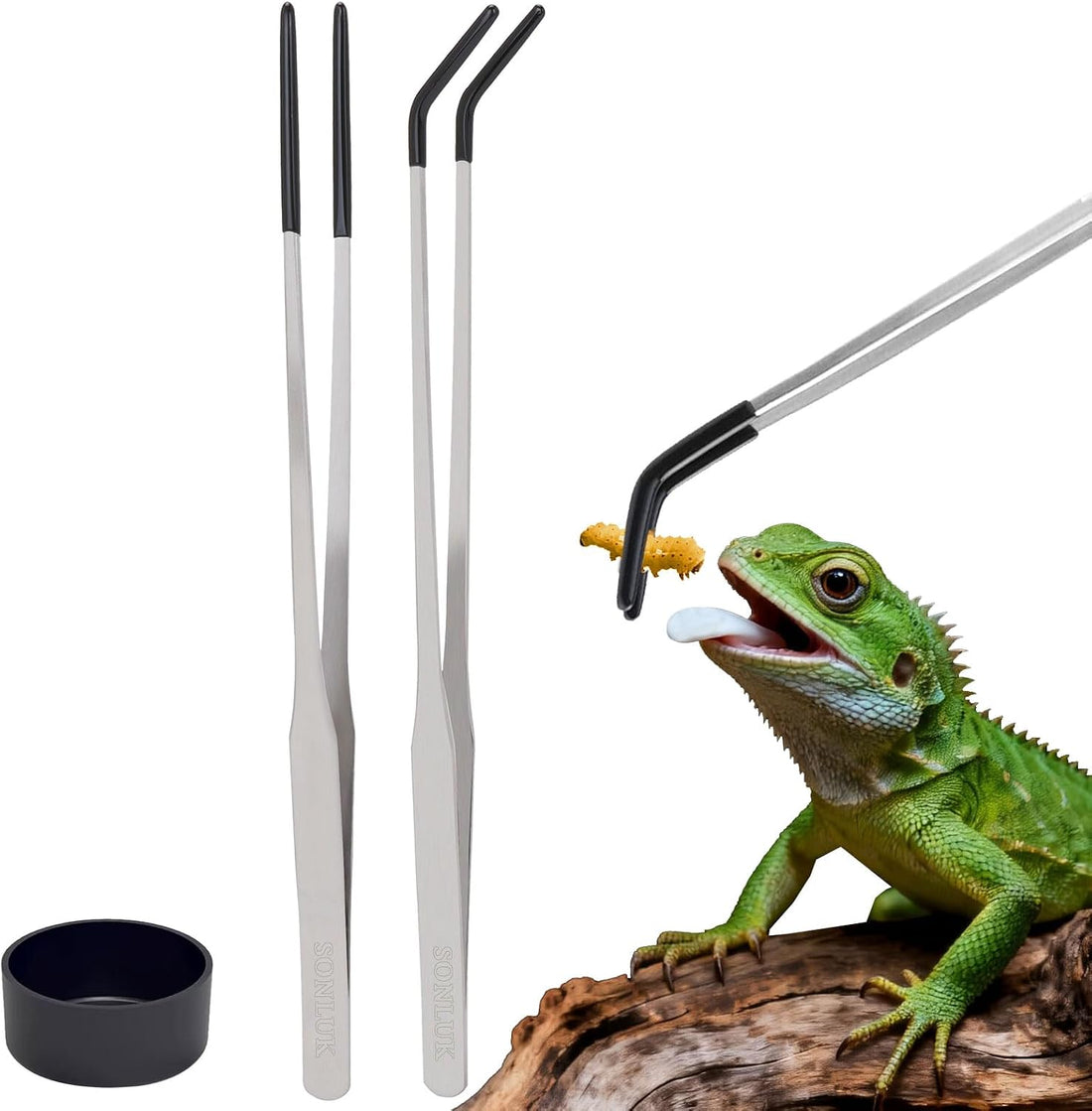 3 Pack Reptile Feeding Tongs&Bowl Set,10.62",Rubber Tips