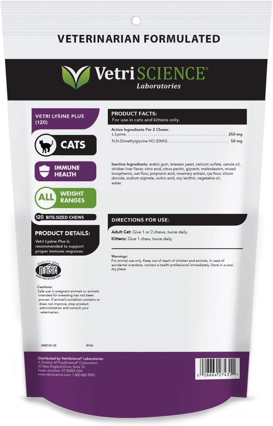 VetriScience Lysine Immunity Health for Cats, Chicken, 3 Pack