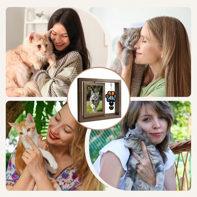 Pet Memorial Gifts for Loss of Cats- 360° Rotating Wooden Photo Frame