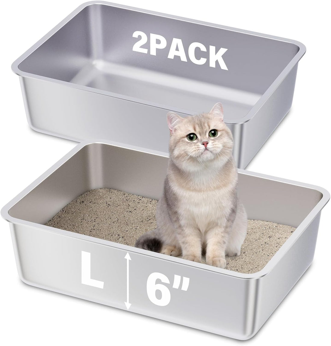 Stainless Steel Litter Box, 23.6“x15.7"x6" Deep Stainless Steel Cat