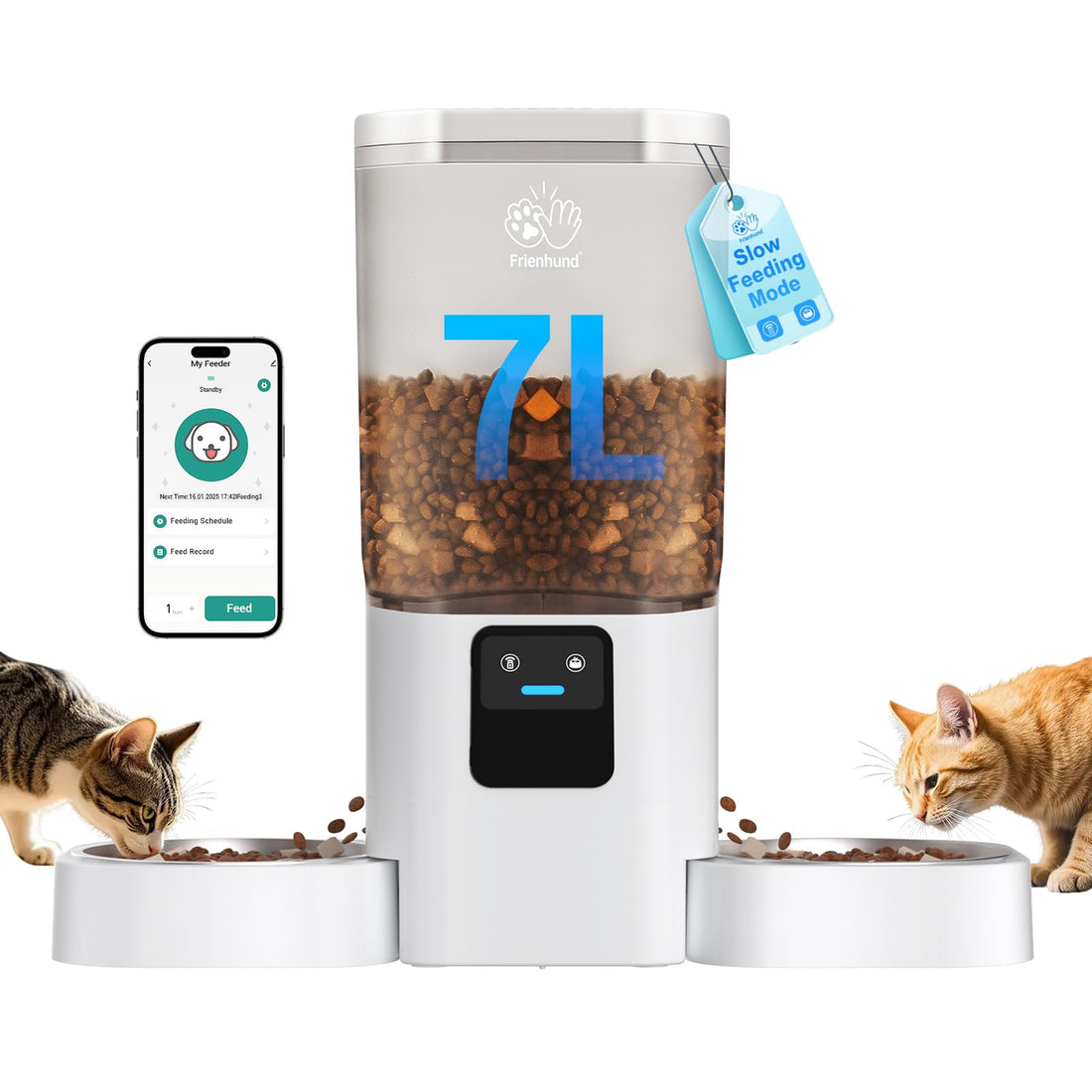 Frienhund Automatic Cat Feeder 2 Cats with Slow Feed