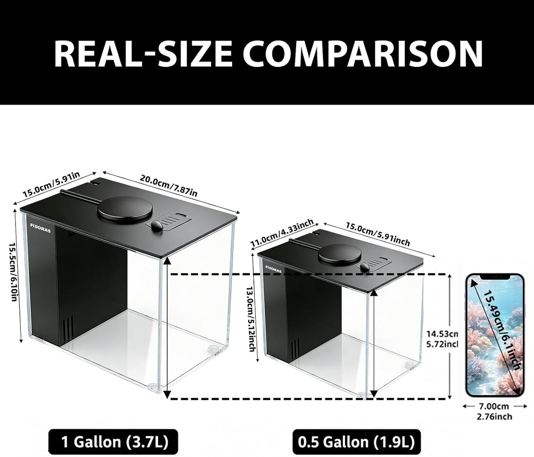 1Gal (3.7L) Small Aquarium Kit with Water Filter Pump and LED Light