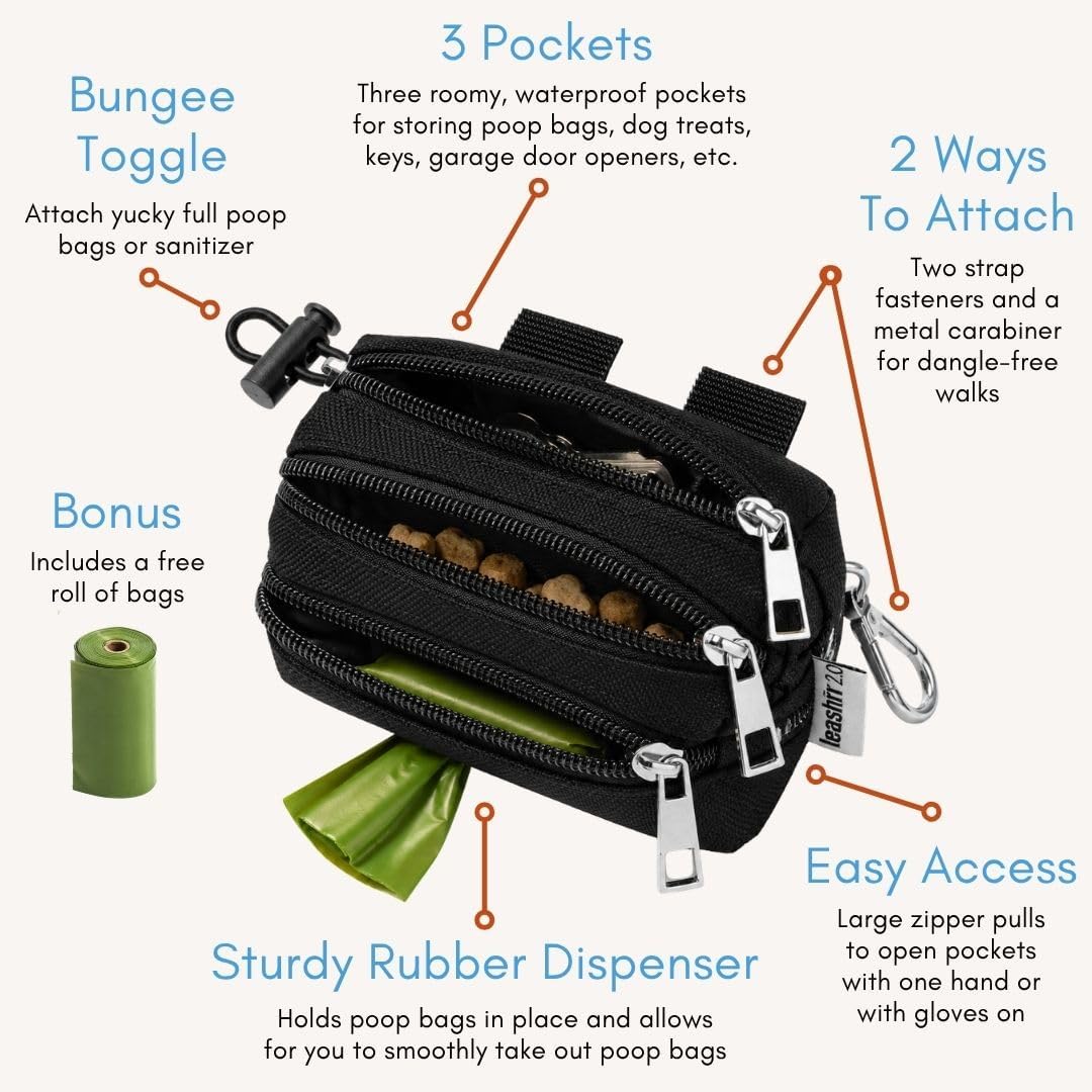 Dog Poop Bag Holder for Leashes and Treat Holder with 3 Waterproof
