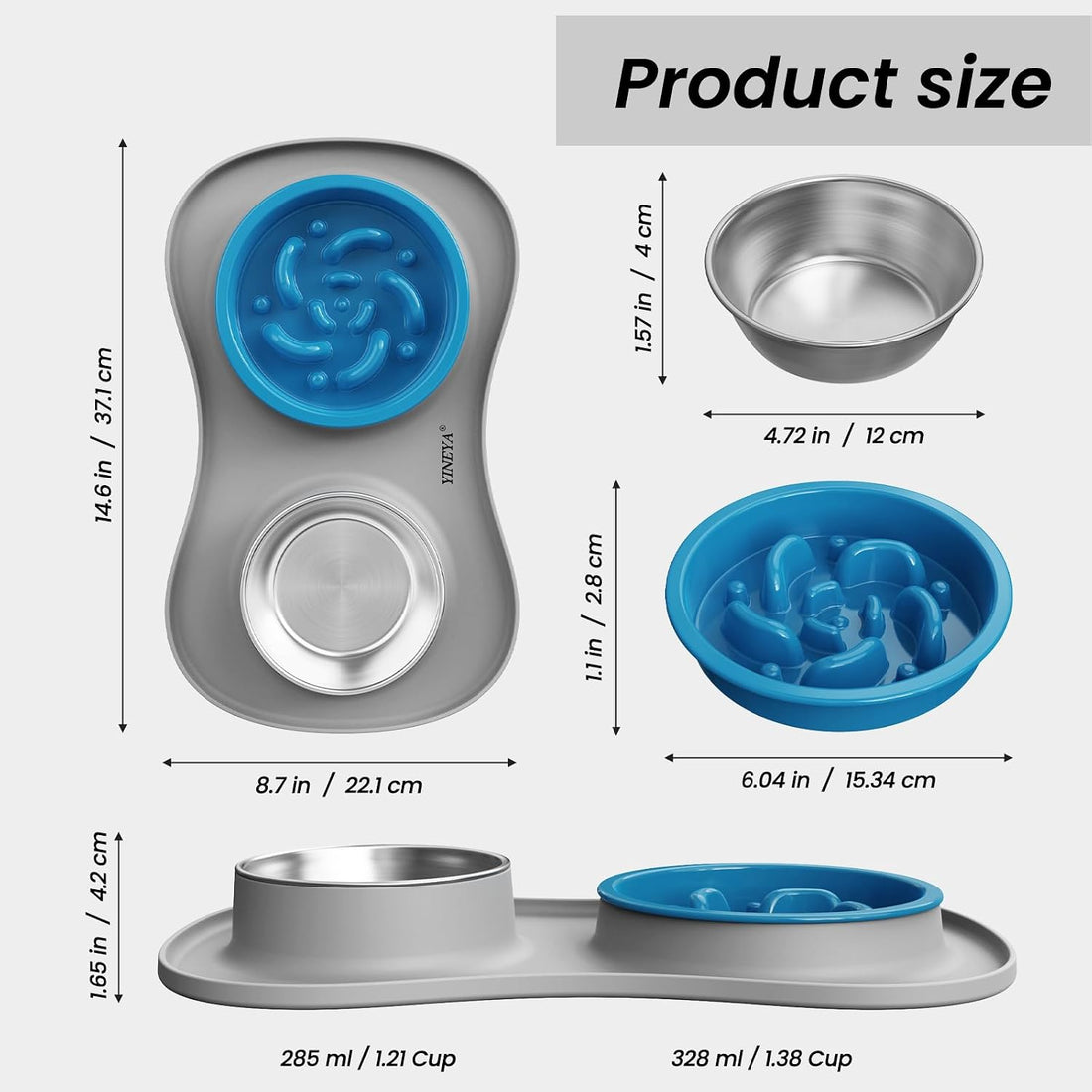 YINEYA 3 in 1 Slow Feeder Dog Bowls & Stainless Steel Food and Water