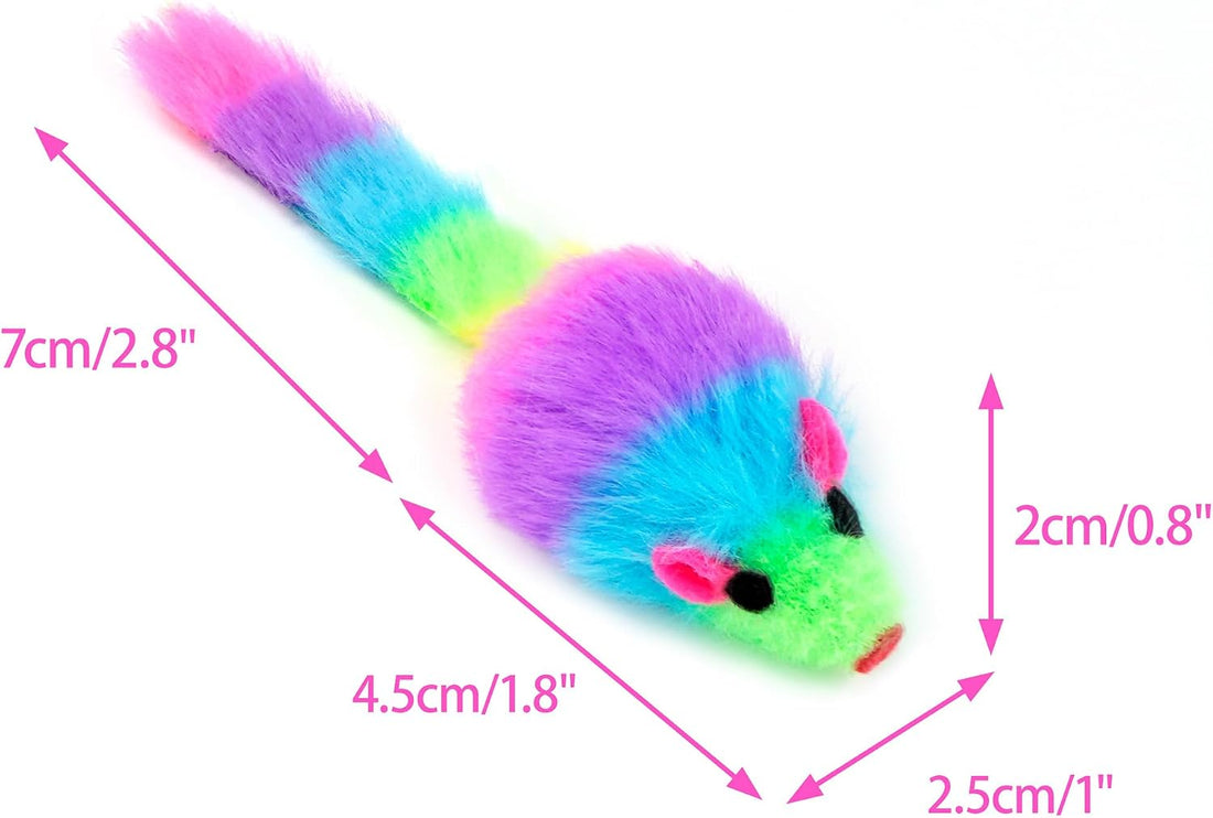 CHIWAVA 36PCS 1.8" Rainbow Color Furry Cat Toy Mice with Rattle
