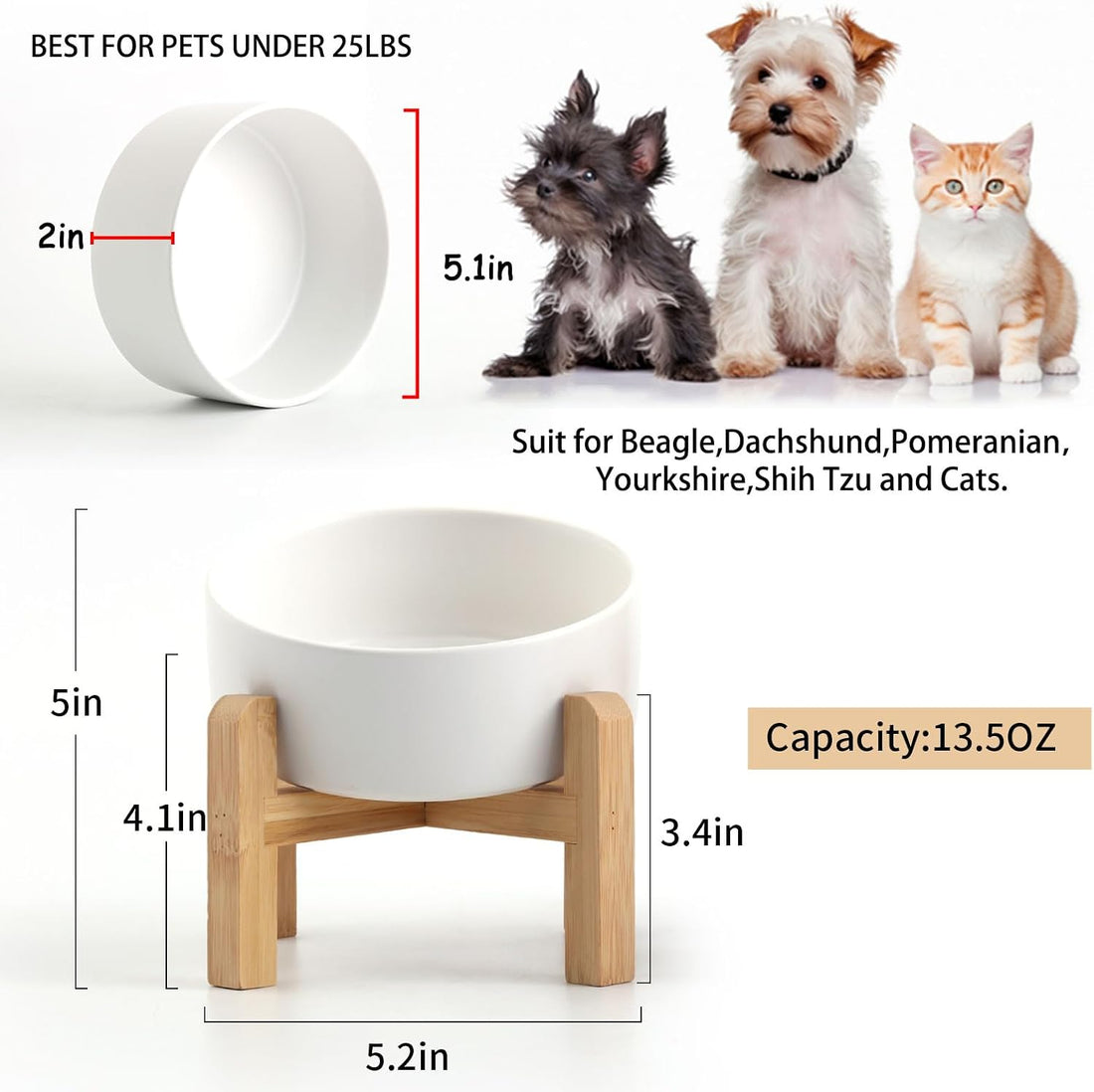 Petygooing White Raised/Elevated 15°Slanted Ceramic Dog Bowl