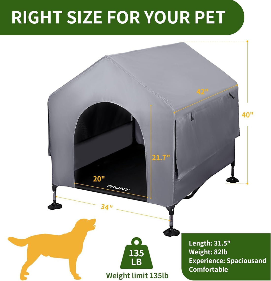 Summertrail 42" Large Dog House Outdoor Indoor with Breathable Mesh