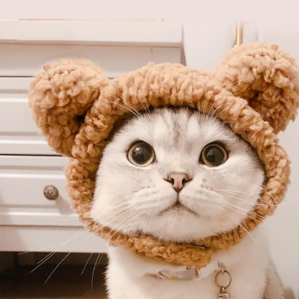 JOICEE Cute Cat Costume Warm Bear Hat Adjustable Small Pet Headwear