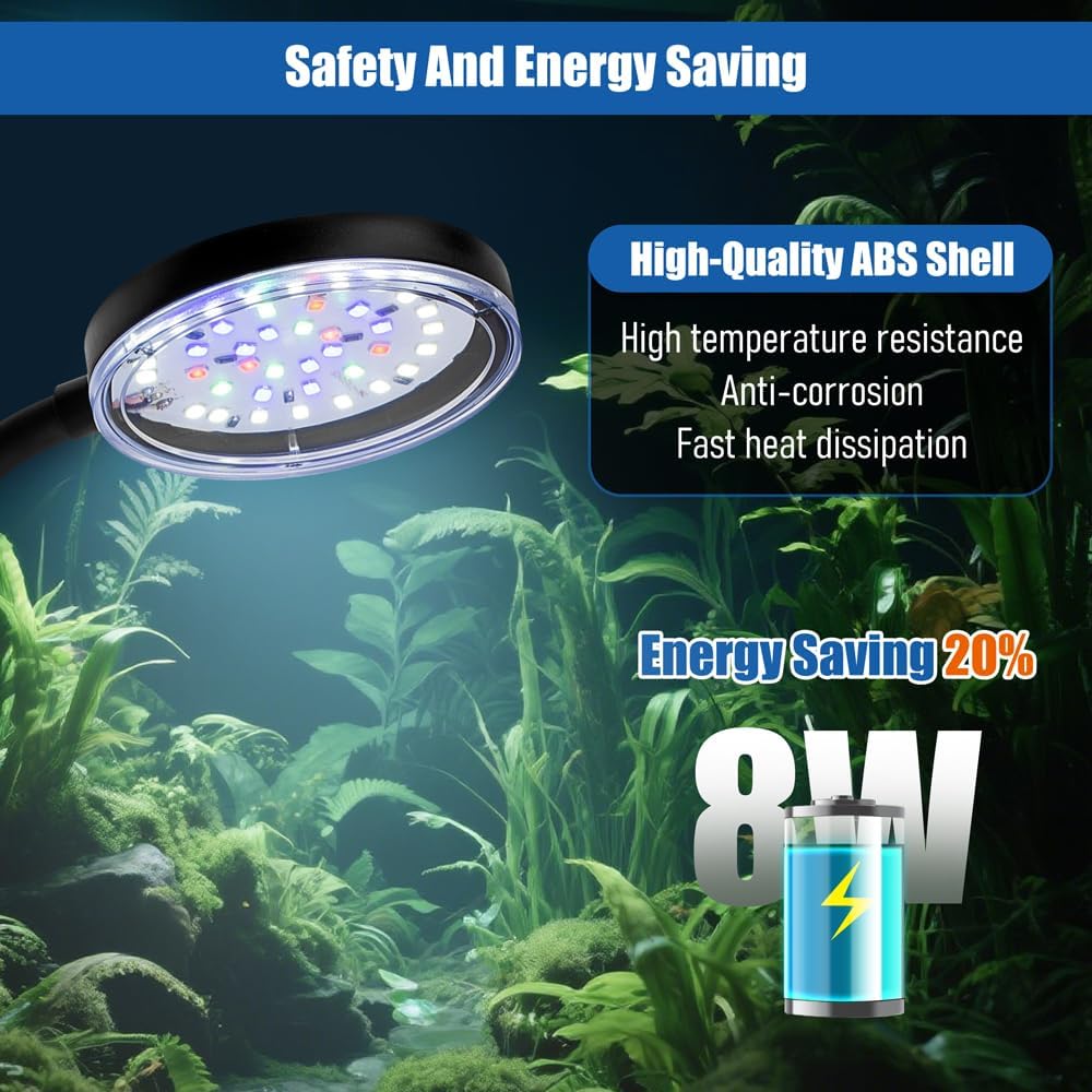Clip On Aquarium Light 8W LED Fish Tank Light with Full Spectrum