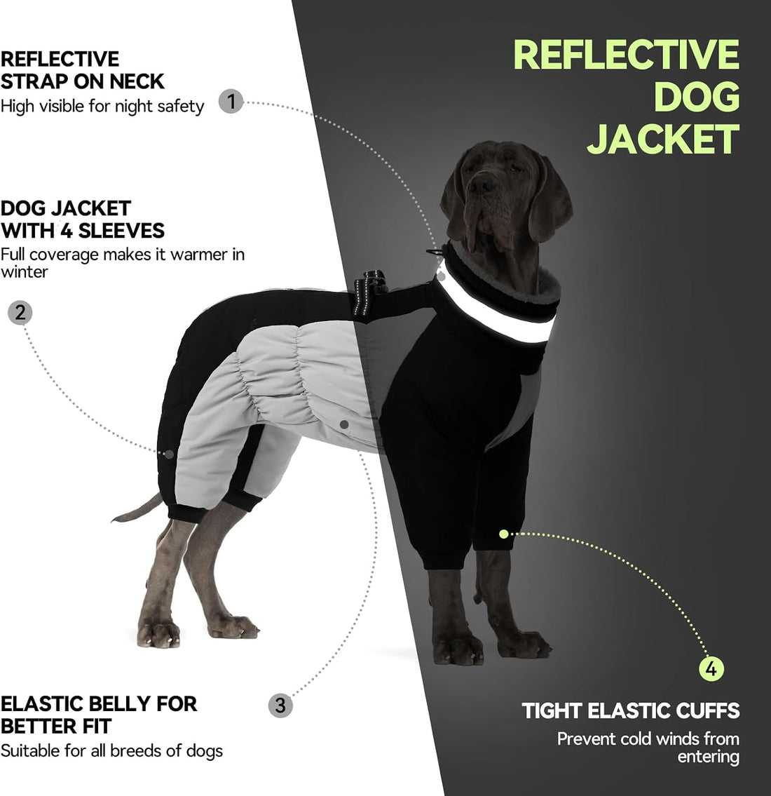 Full Body Dog Jacket Waterproof Dog Coat with Legs for Large Dogs