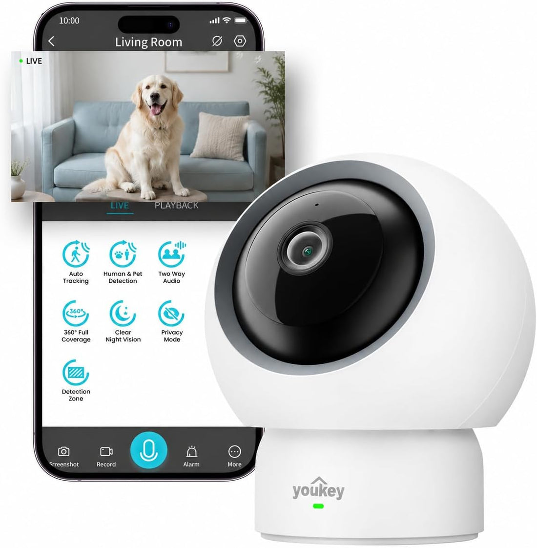 youkey 2.5K HD Indoor Pet Camera, Two-Way Audio Chat to Your Pets