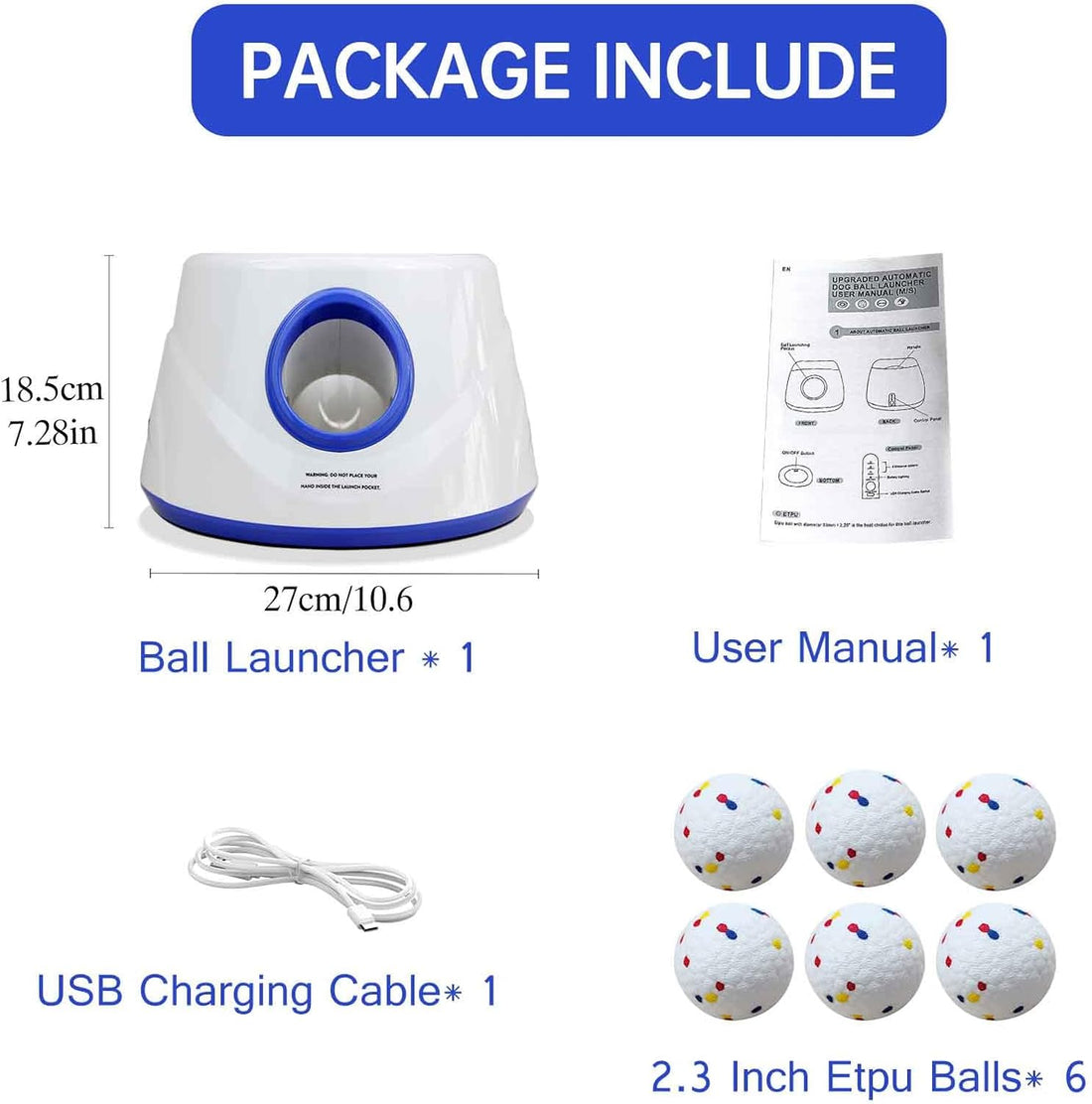 Automatic Dog Ball Launcher, with 6 2.3" ETPU Balls