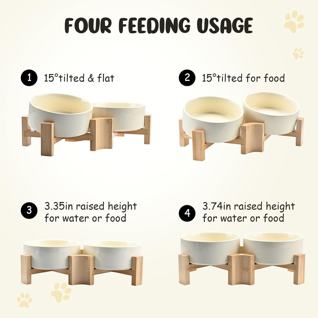 SPUNKYJUNKY 15° Slanted Ceramic Dog and Cat Bowl with Wooden Stand
