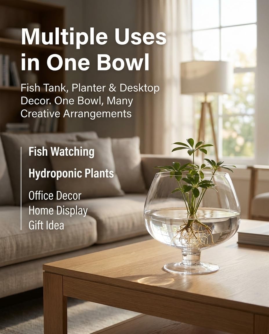 SUPVOX Glass Fish Bowl 6.7 Inch Round Goldfish Tank