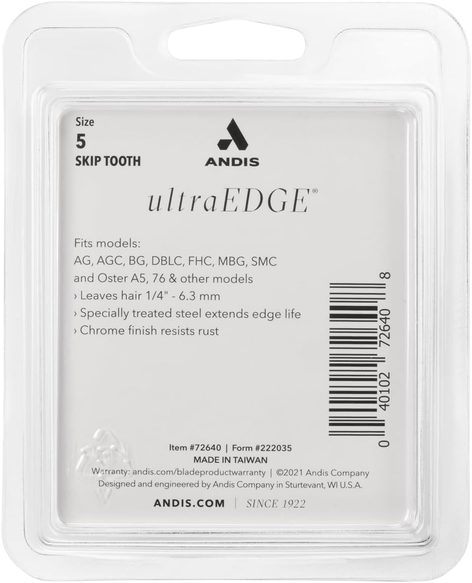 Andis 72640 UltraEdge Skip-Tooth Blade, Size 5, 1/4in Cut, Chrome
