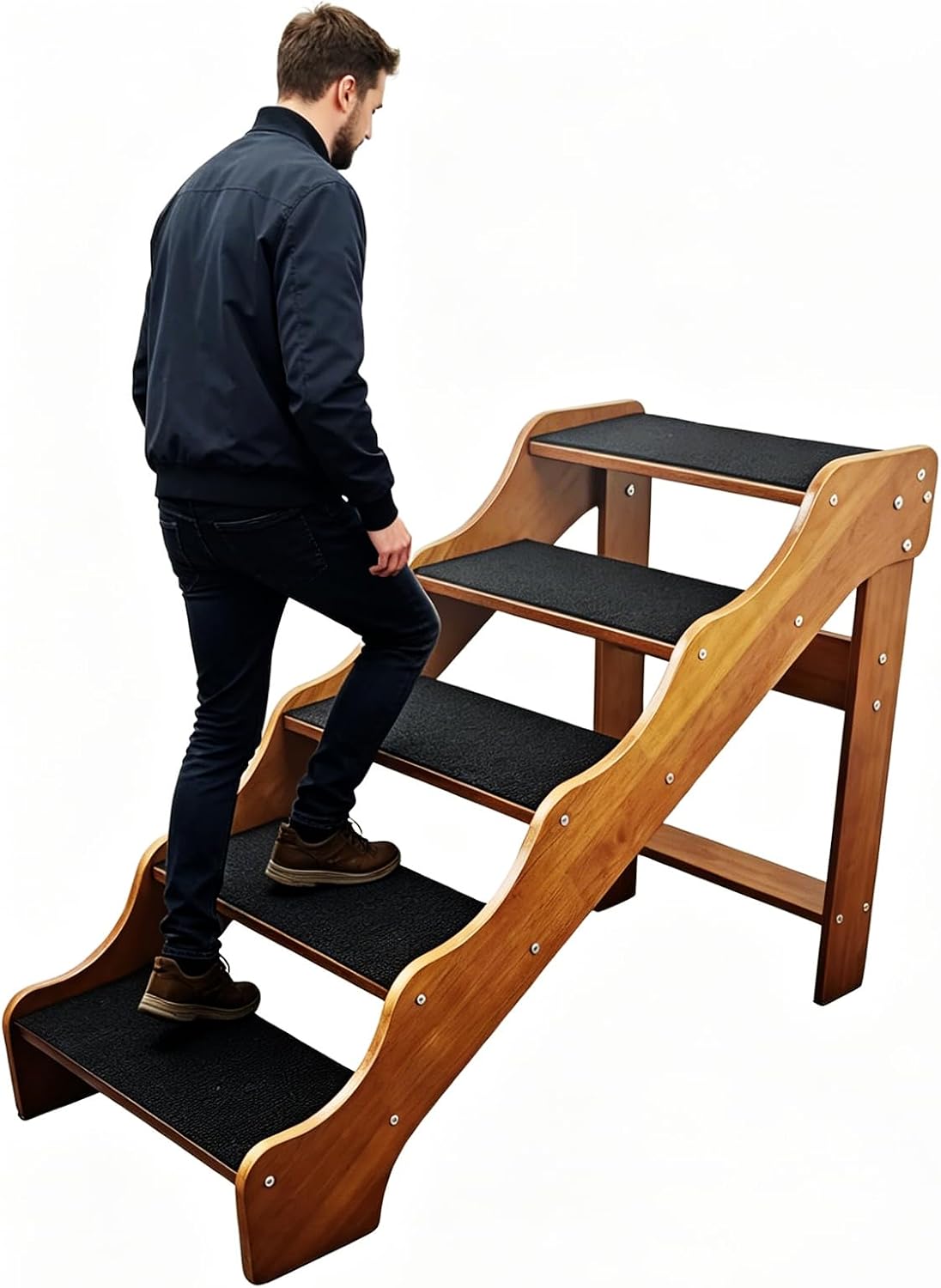 Solid Wood pet Staircase Walnut Paint, Dog Ladder