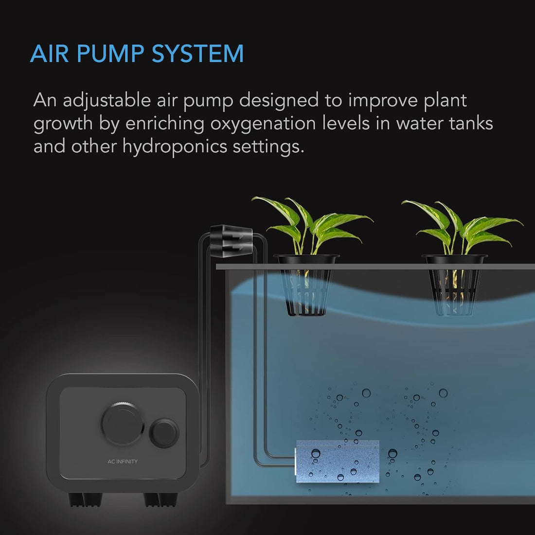 AC Infinity Air Pump One-Outlet Adjustable Oxygen Pump Kit with Tubing
