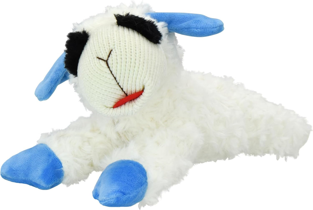 Multipet Lamb Chop Dog Plush Toy - Durable Lining - 10.5" - Blue Paws