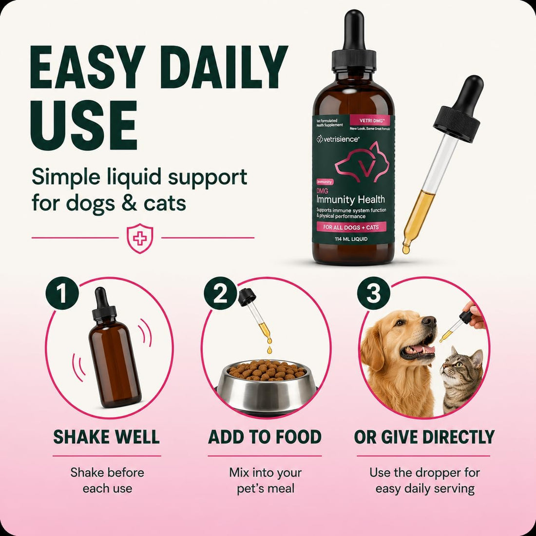 VetriScience DMG Immunity Health Easy-Dose Liquid for Dogs and Cats