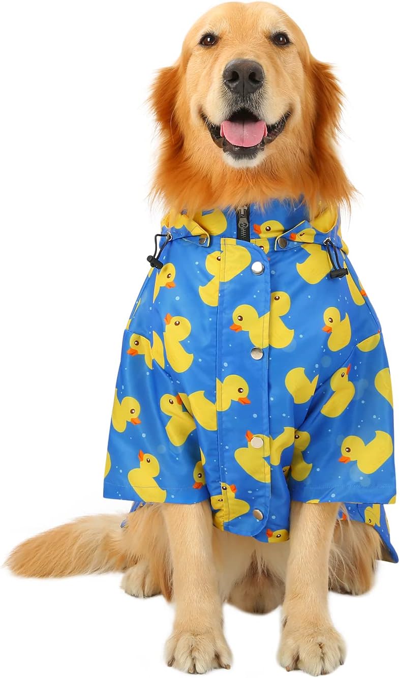 HDE Premium 2-Layer Zip Dog Raincoat Poncho w/Leash Hole & Hood B