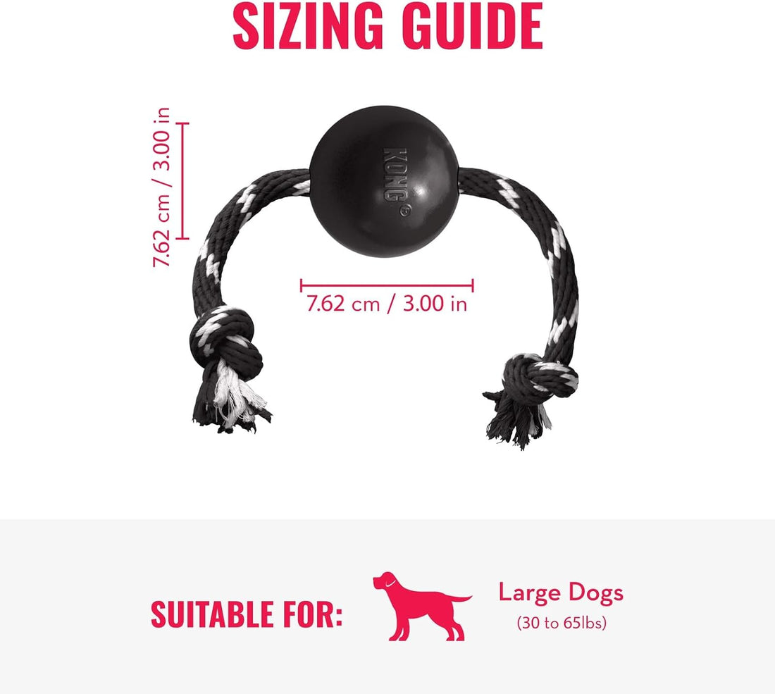 KONG Extreme Ball with Rope, Rubber Fetch Toy, Black, for Large Dogs