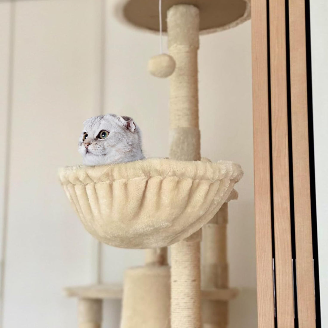 UXIETIN Beige Cat Hammock, Extra Large, Cozy Hammock with Deep Basket