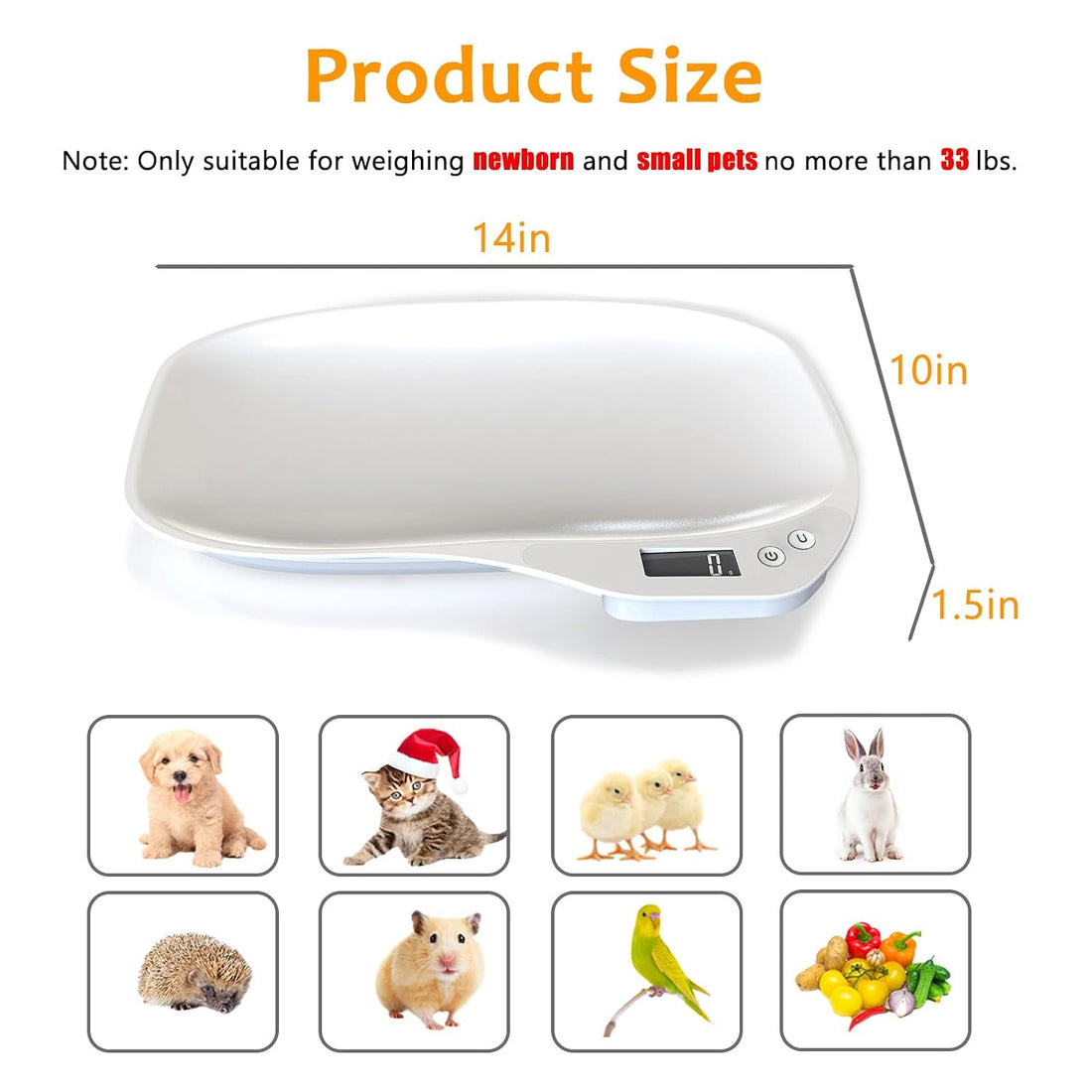 Small Animal Digital Scale, 14" x 10" Pet Weighing Scale Max 33lbs