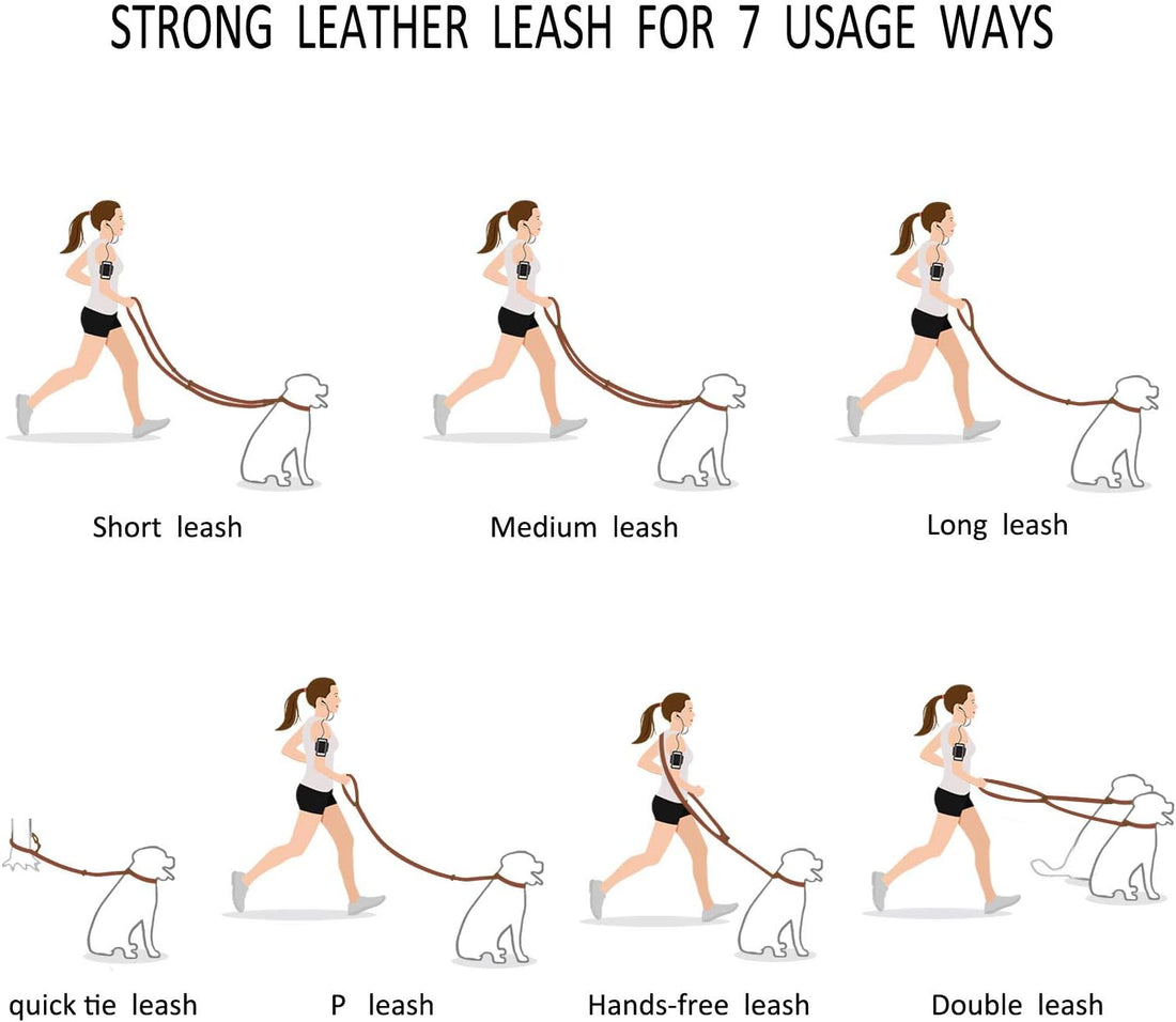 Multi Function 8ft Leather Dog Leash