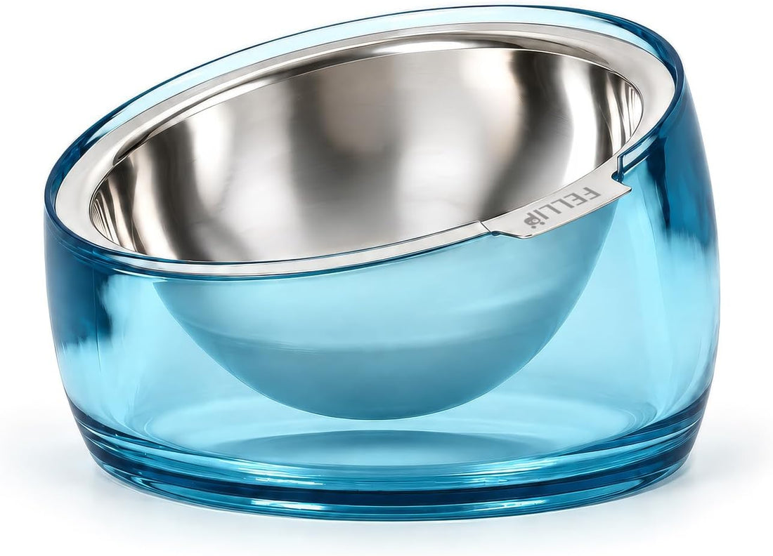 Felli Pet Oblik Whisker Fatigue Cat Food Bowl Raised Stainless Steel