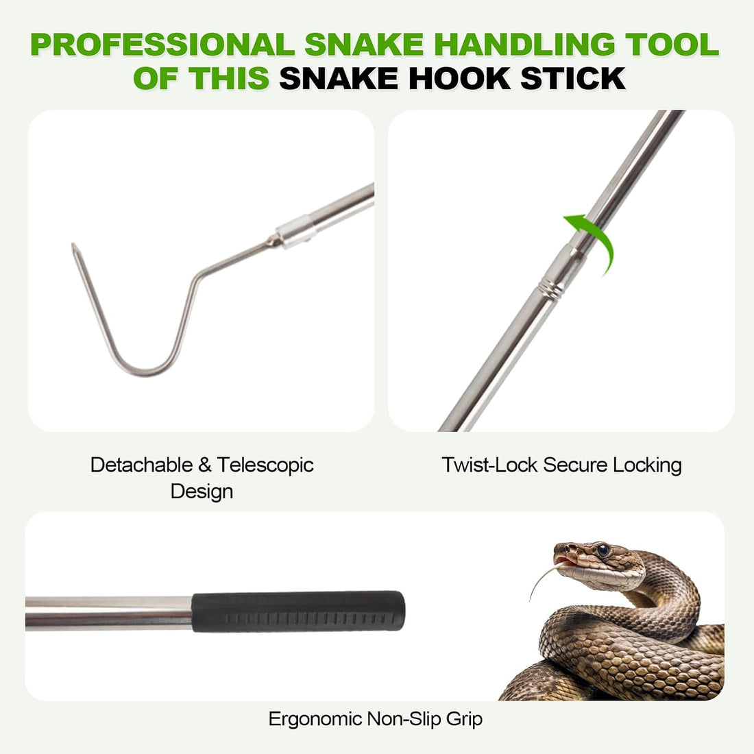Snake Hook Grabber Catcher Tool Extensible Tongs Stick 42In