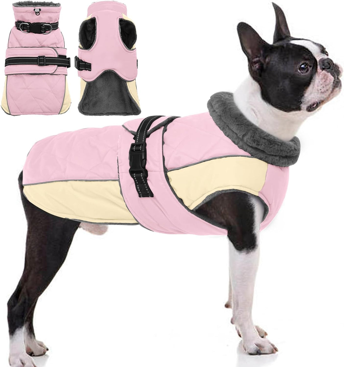 QBLEEV Warm Dog Jacket, Waterproof Dog Winter Coat with Harness