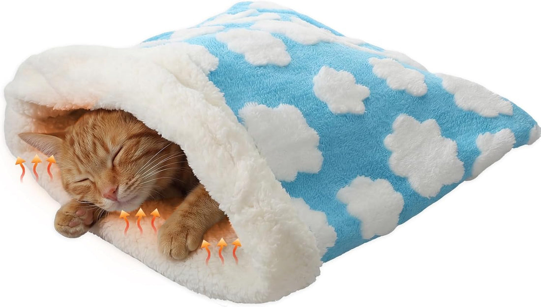 Self Heating Cat Sleeping Bag for Indoor Cats, Gray, Classic