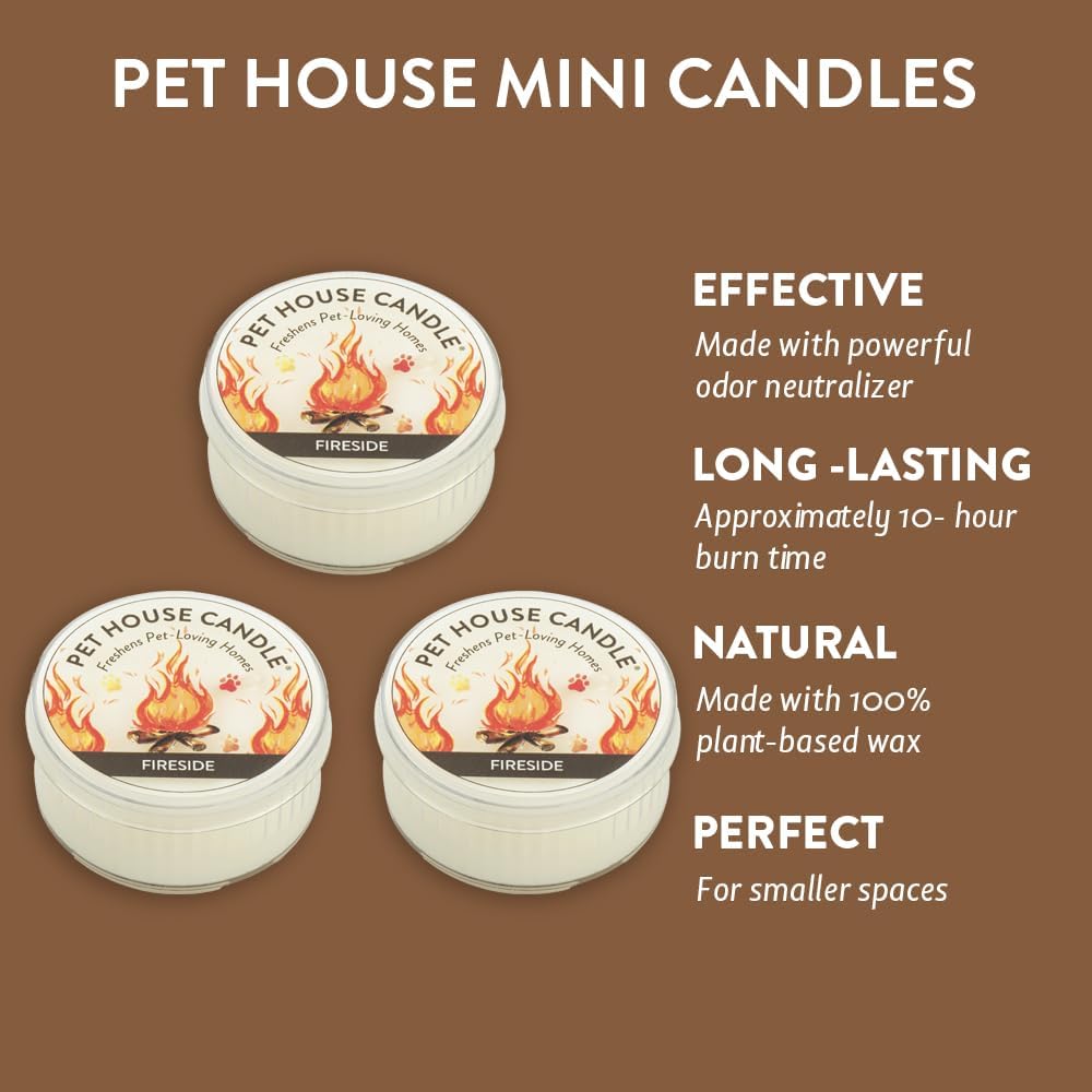 Fireside Mini Candles Plant-Based Wax, 3 Pack Pet House