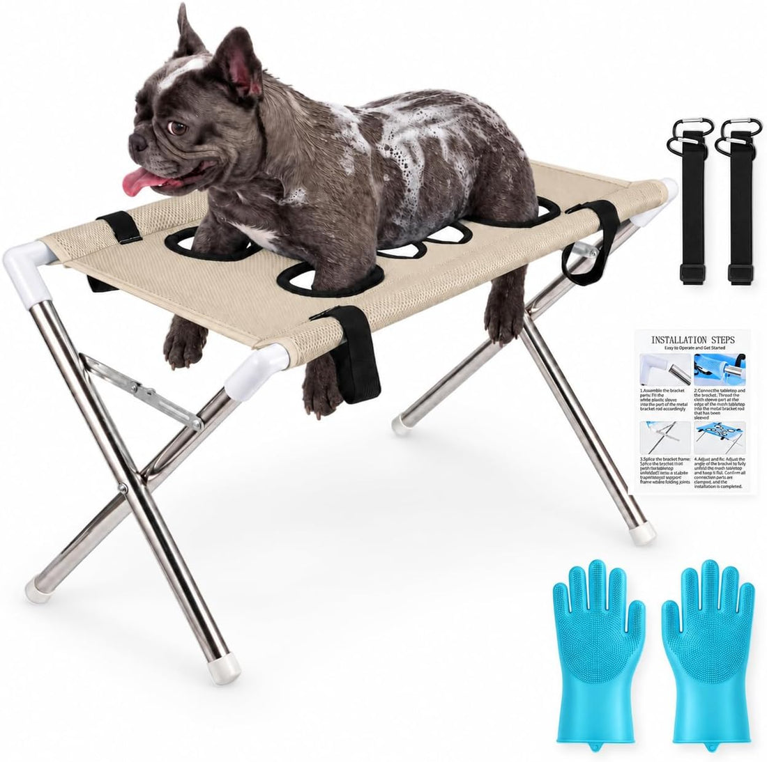 LUMIXA Dog Grooming Hammock Stand, Foldable Pet Bath Hammock