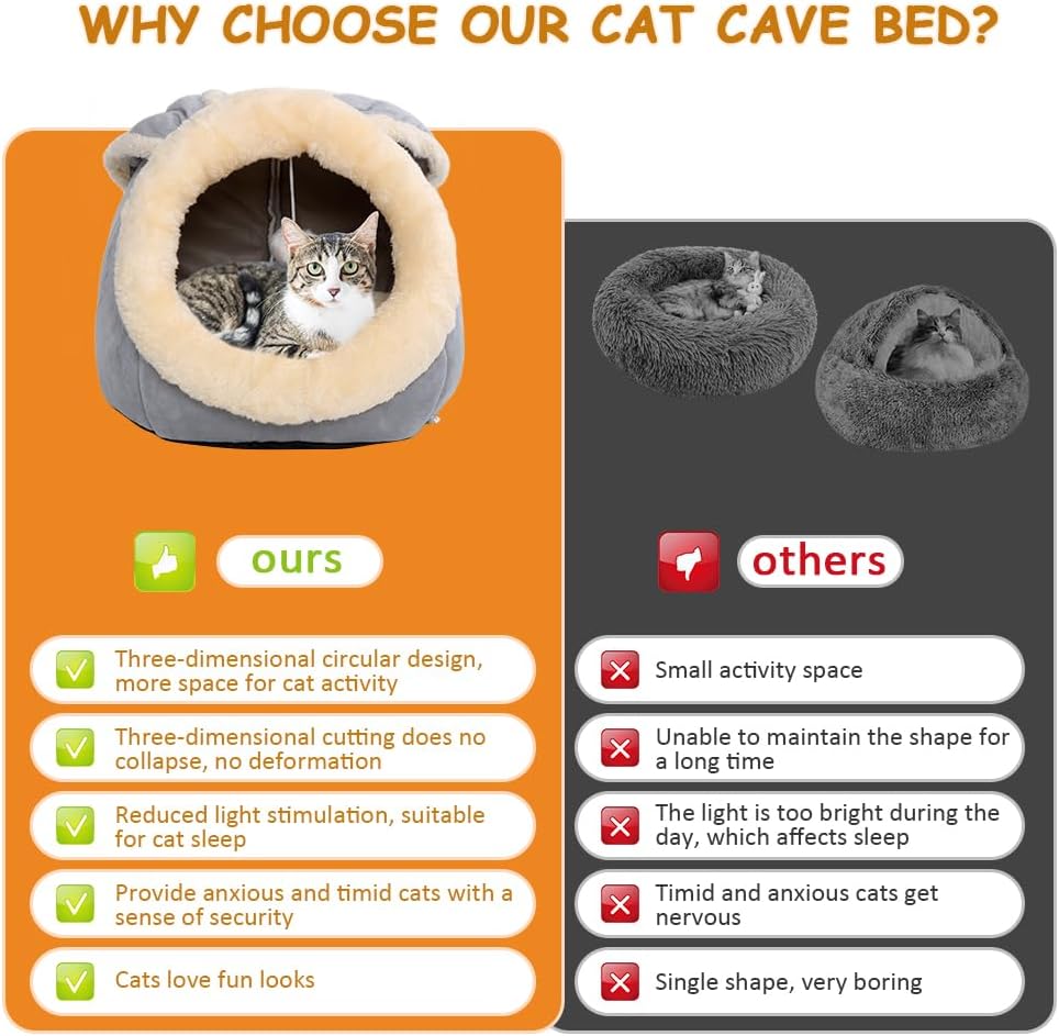 Cat Beds for Indoor Cats-Rabbit-Shaped Cat Cave Bed with Hanging