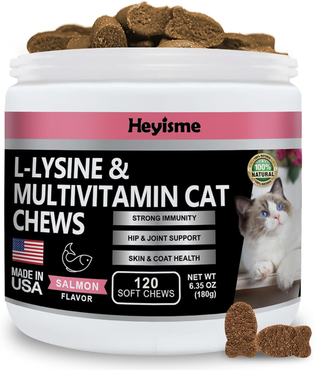Lysine Supplement for Cats, Cat Treats for Sneezing and Runny Nose