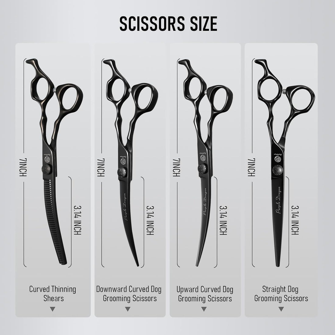 Purple Dragon Dog Grooming Scissors Set - Curved Thinning