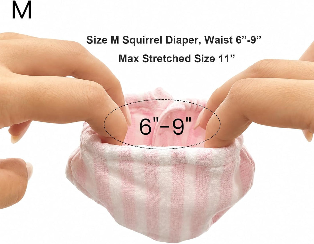 3Pcs Extra Small Squirrel Diapers Reusable (Size S, 3.9" – 6" Waist)