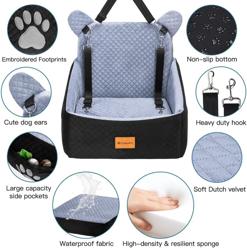 Dog Car Seats for Small/Medium Dogs up to 33lbs(Grey Black).