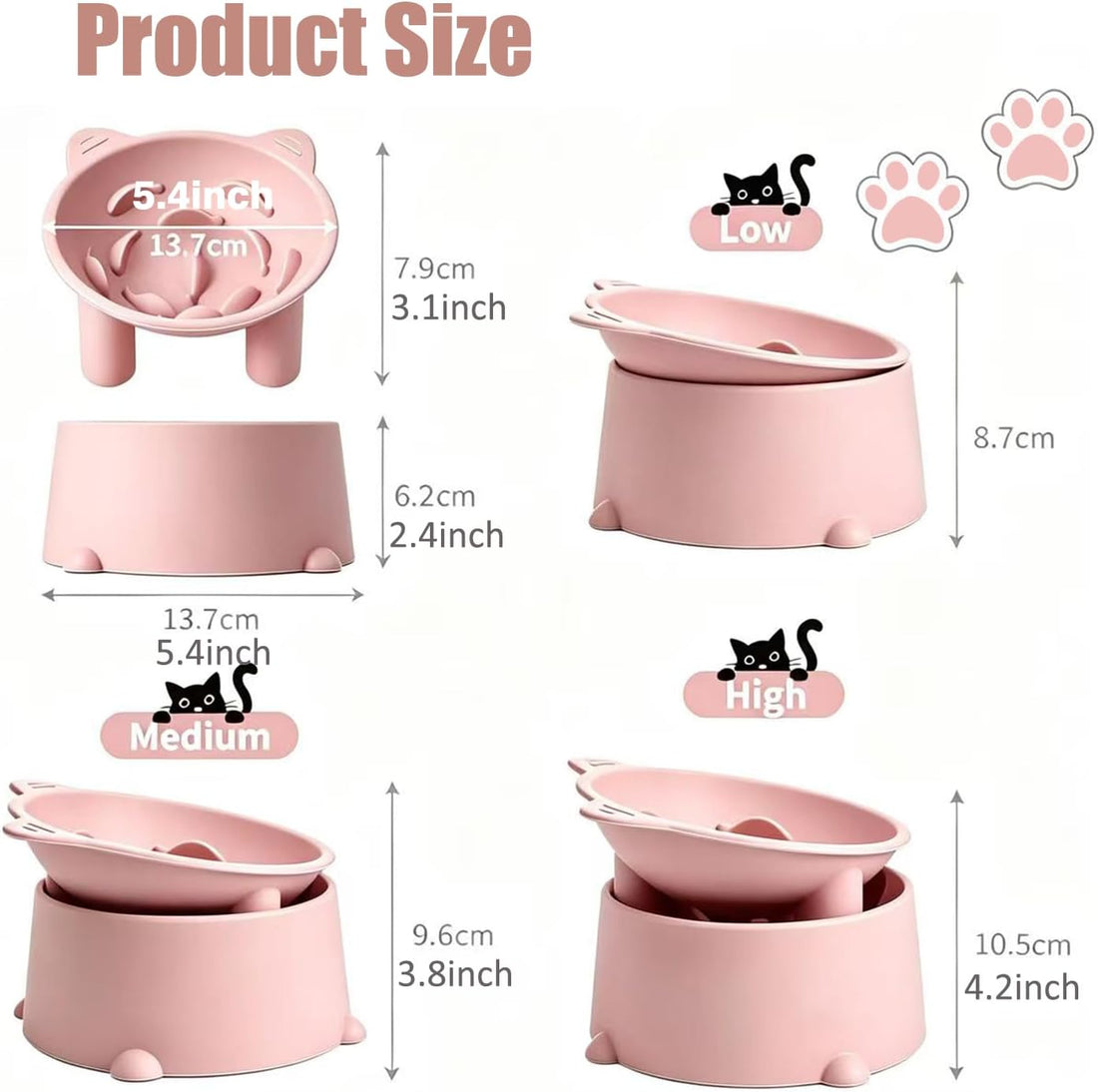 Raised Slow Feeder Cat Bowl, Silicone Elevated Tilted Cat Slow Feeder