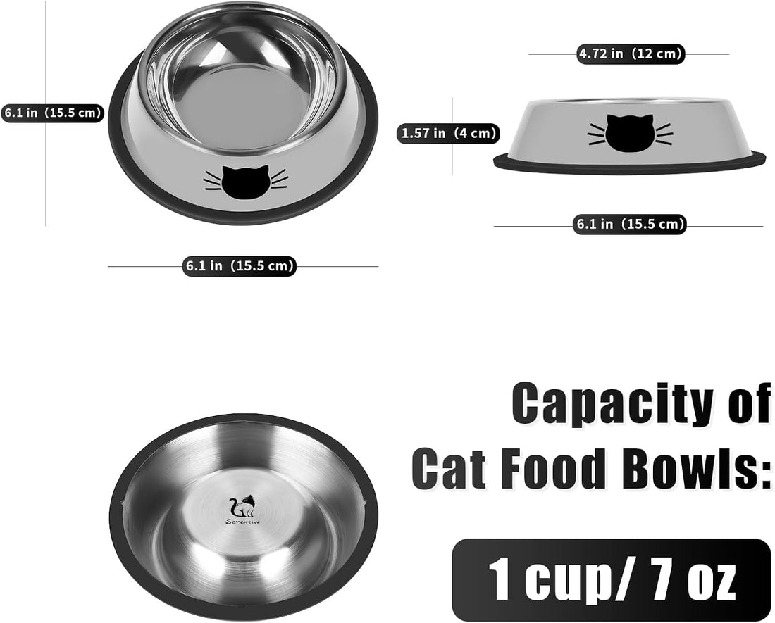 Serentive 2 Pcs Non-Slip Stainless Steel Small Cat Food Bowls